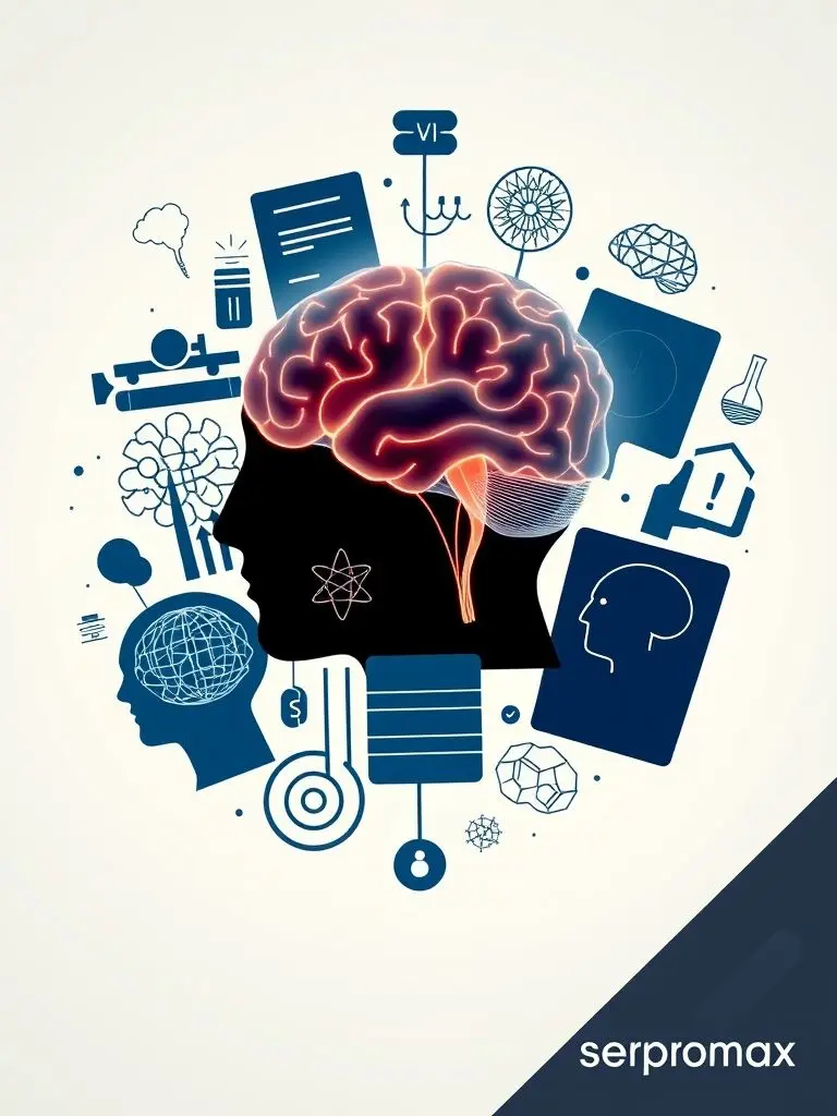 Fundamentos psicológicos modernos del test SERPROMAX con símbolos de mente y ciencia